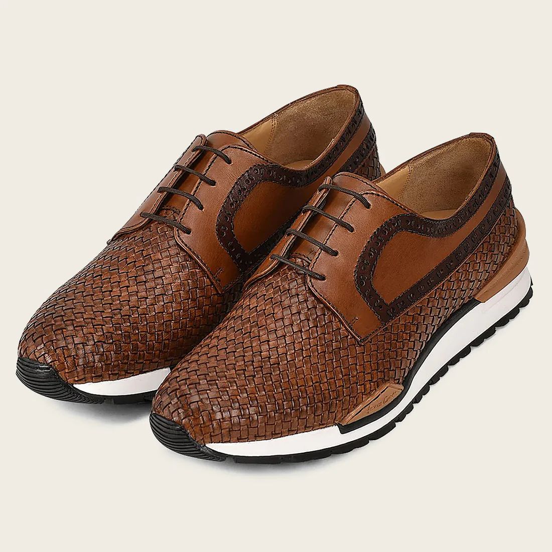 Cuadra | Honey Leather Sneaker With Interwoven Section