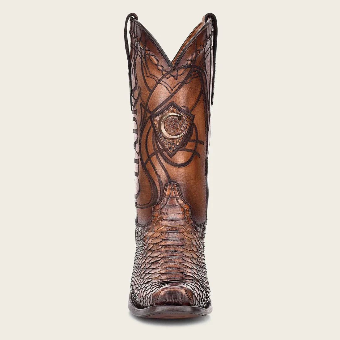 Cuadra | Engraved Honey Python Leather Western Boot