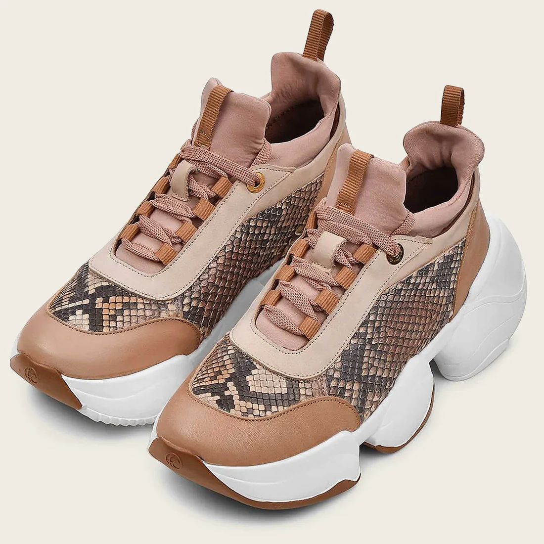 Cuadra | Genuine Python Peach Leather Sneakers