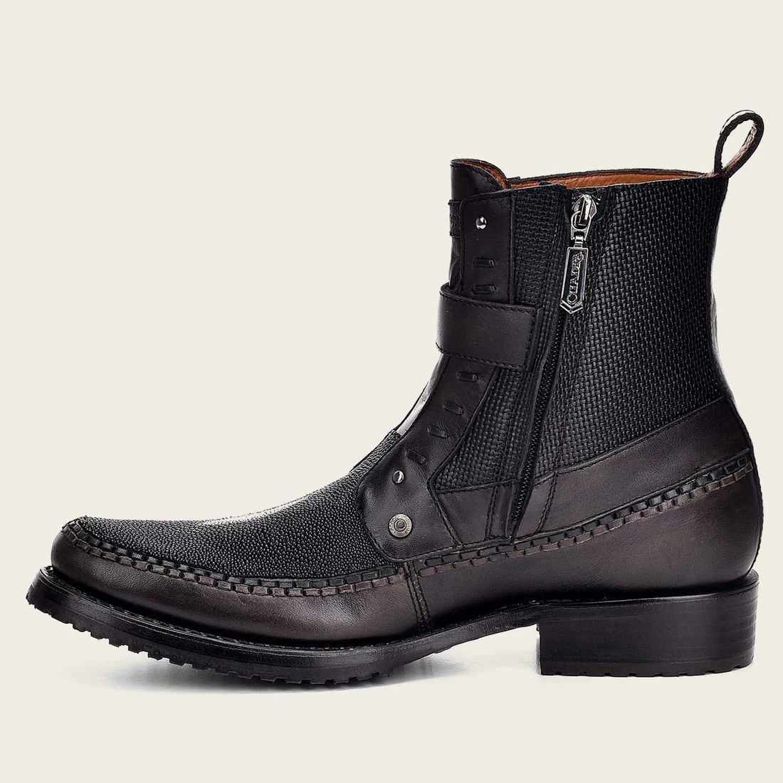 Cuadra | Handwoven Black Leather Boot