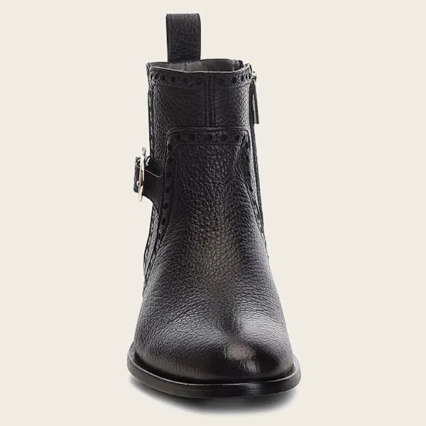 Cuadra | Genuine Deer Black Leather Bootie With Buckle