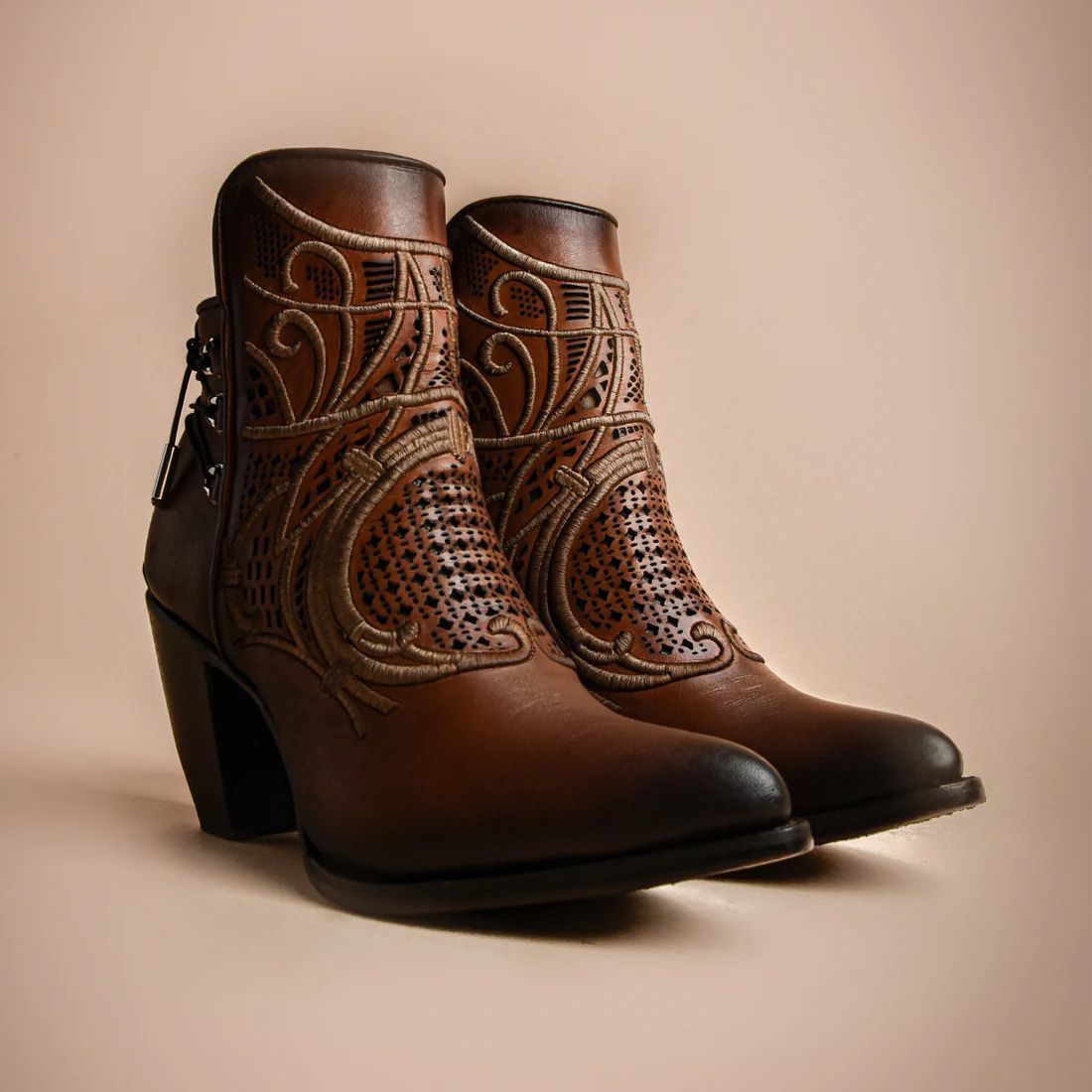 Cuadra | Embroidered Honey Leather Bootie