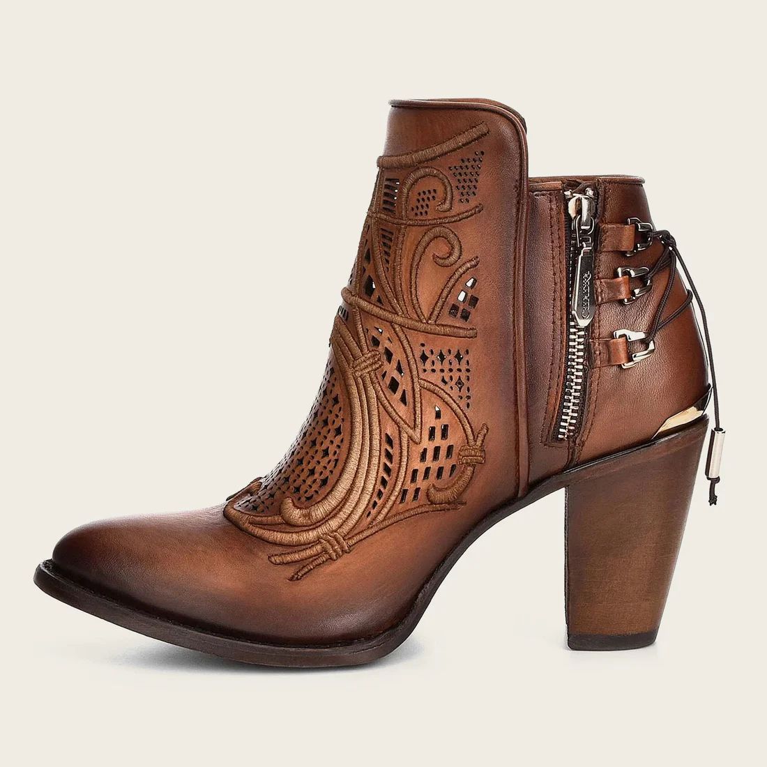 Cuadra | Embroidered Honey Leather Bootie