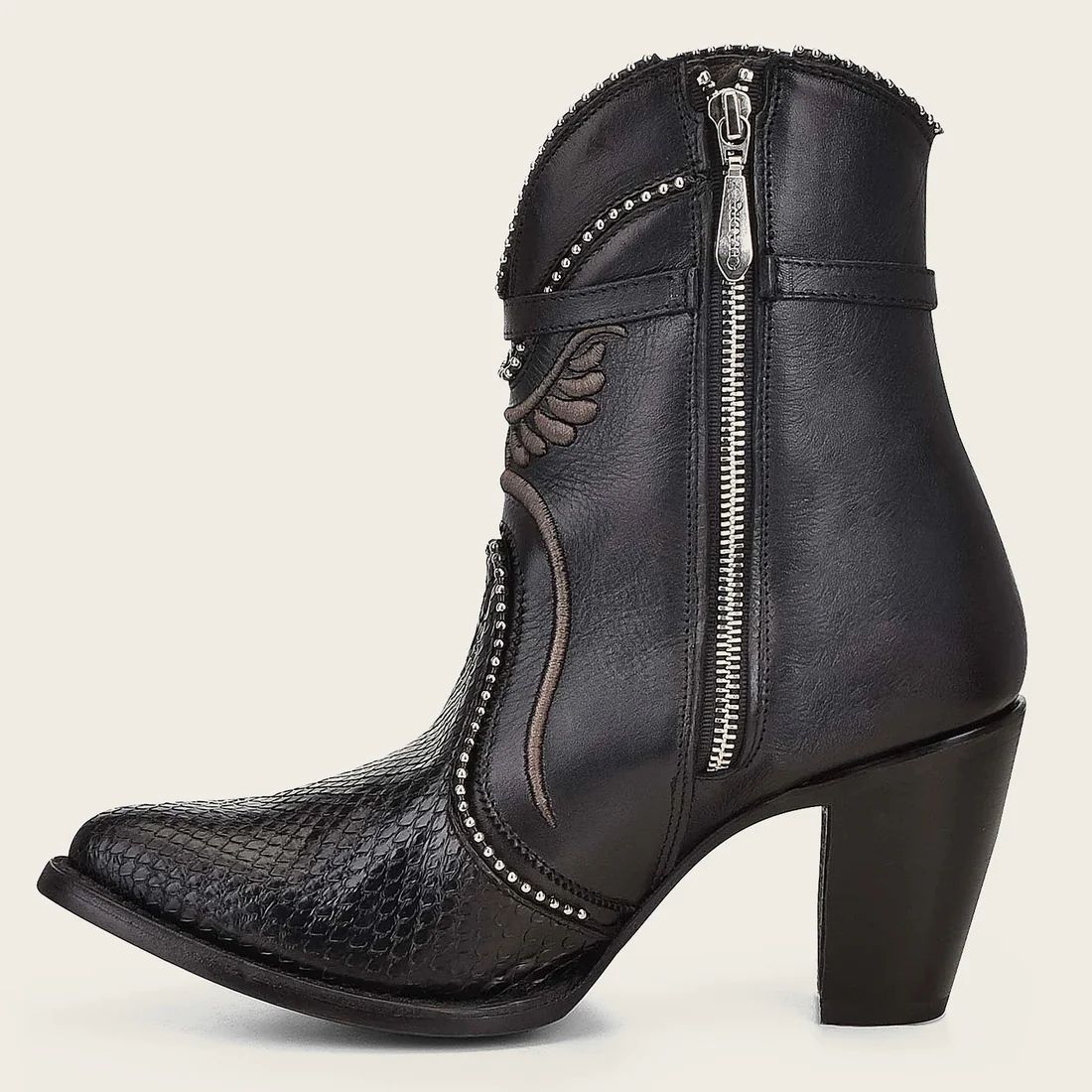 Cuadra | Genuine Python Embroidered Black Leather Bootie