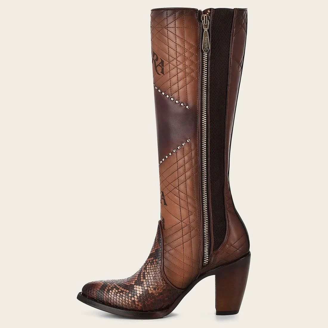 Cuadra | Genuine Python Brown Leather Boot With Laser Engraved Details