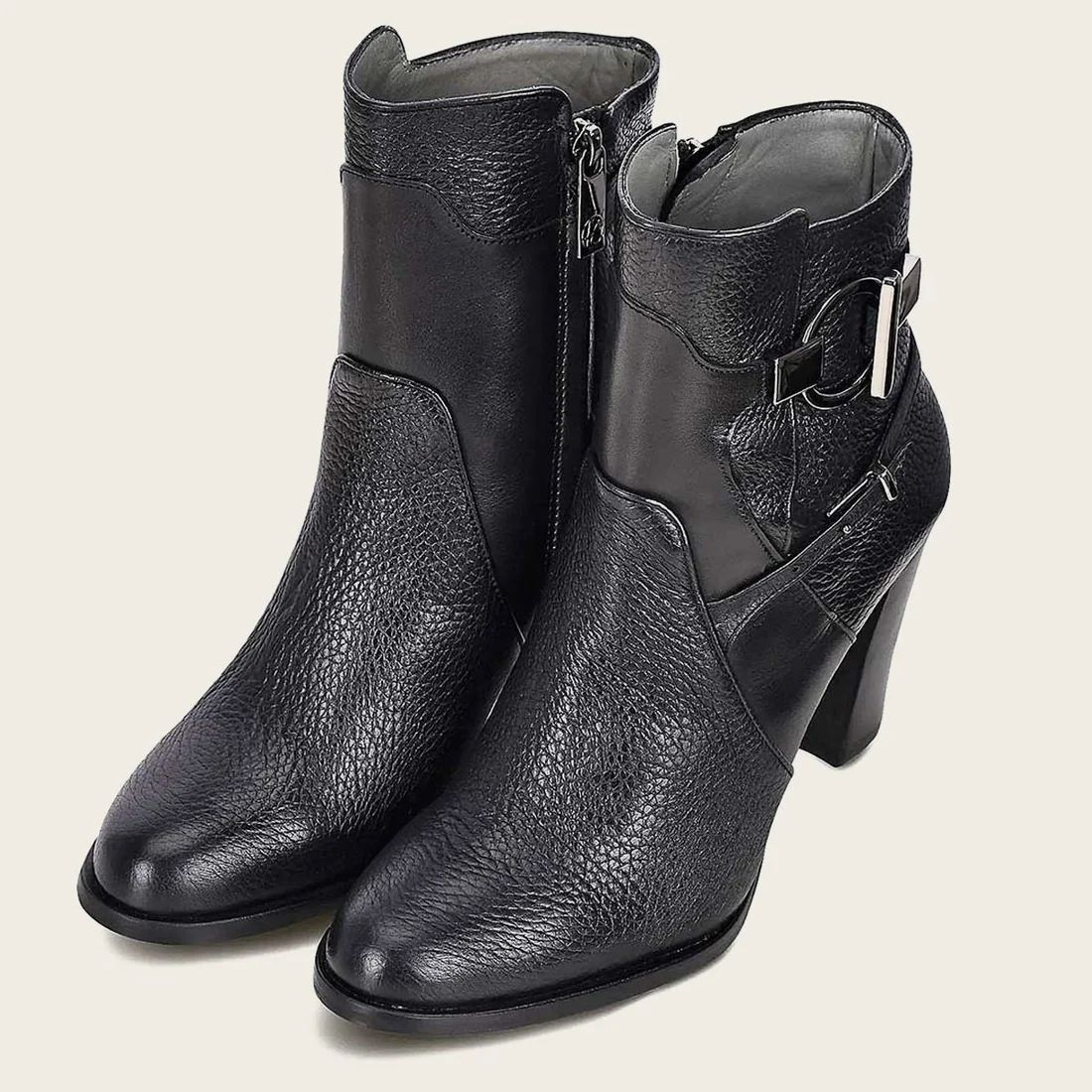 Cuadra | Genuine Deer Black Leather Bootie