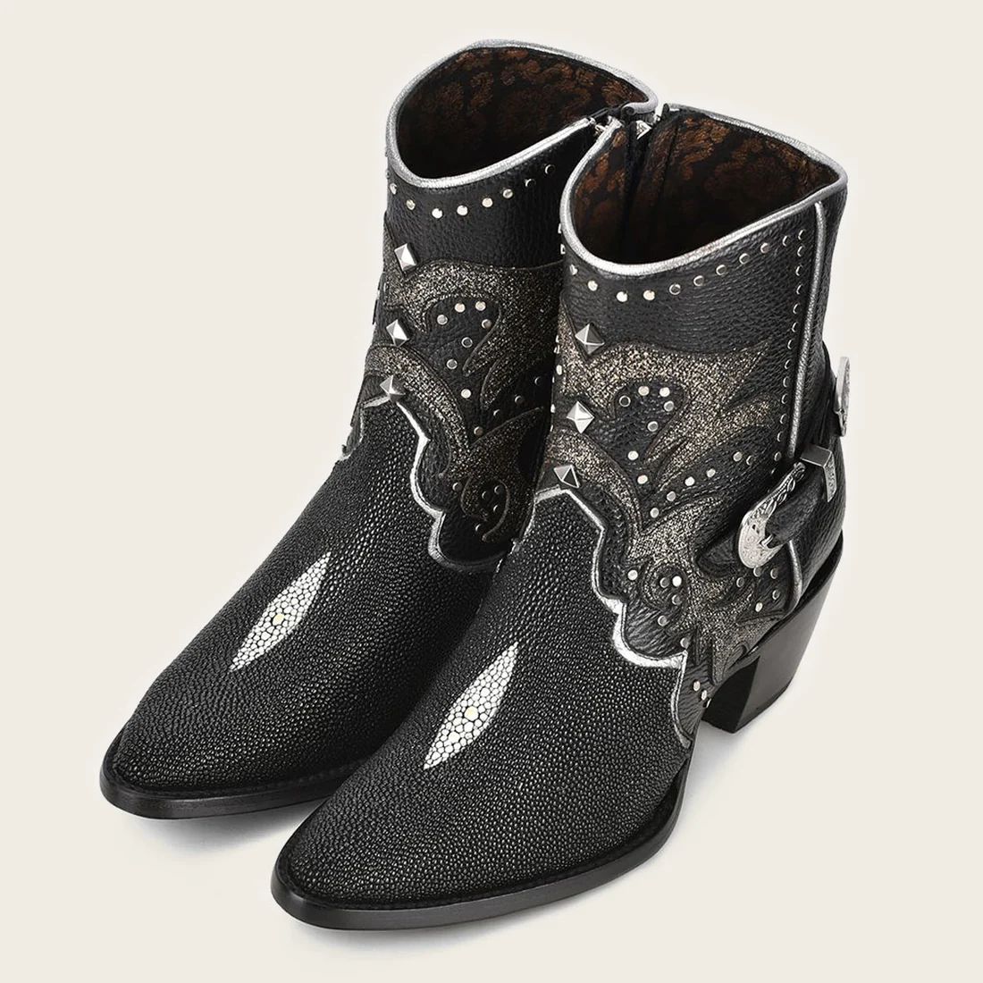 Cuadra | Black Exotic Leather Booties For Women