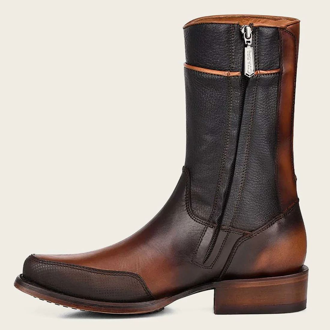 Cuadra | Urban Brown Leather Boot With Laser Engraving Motifs