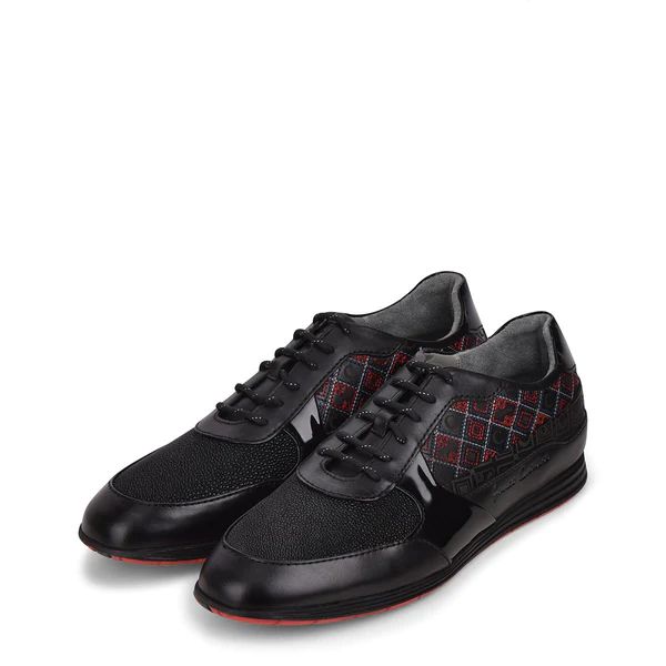 Cuadra | Hand-Painted Black Monogram Leather Sneakers