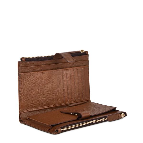 Cuadra | Cuadra Laser Cut Monogram Brown Leather Wallet