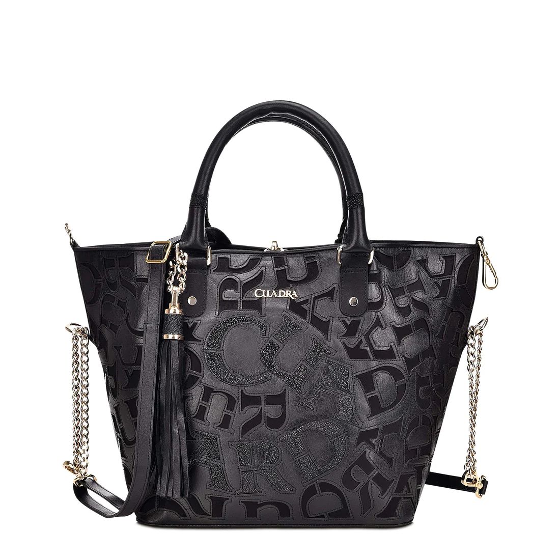 Cuadra | Laser Cut Black Leather Tote Bag