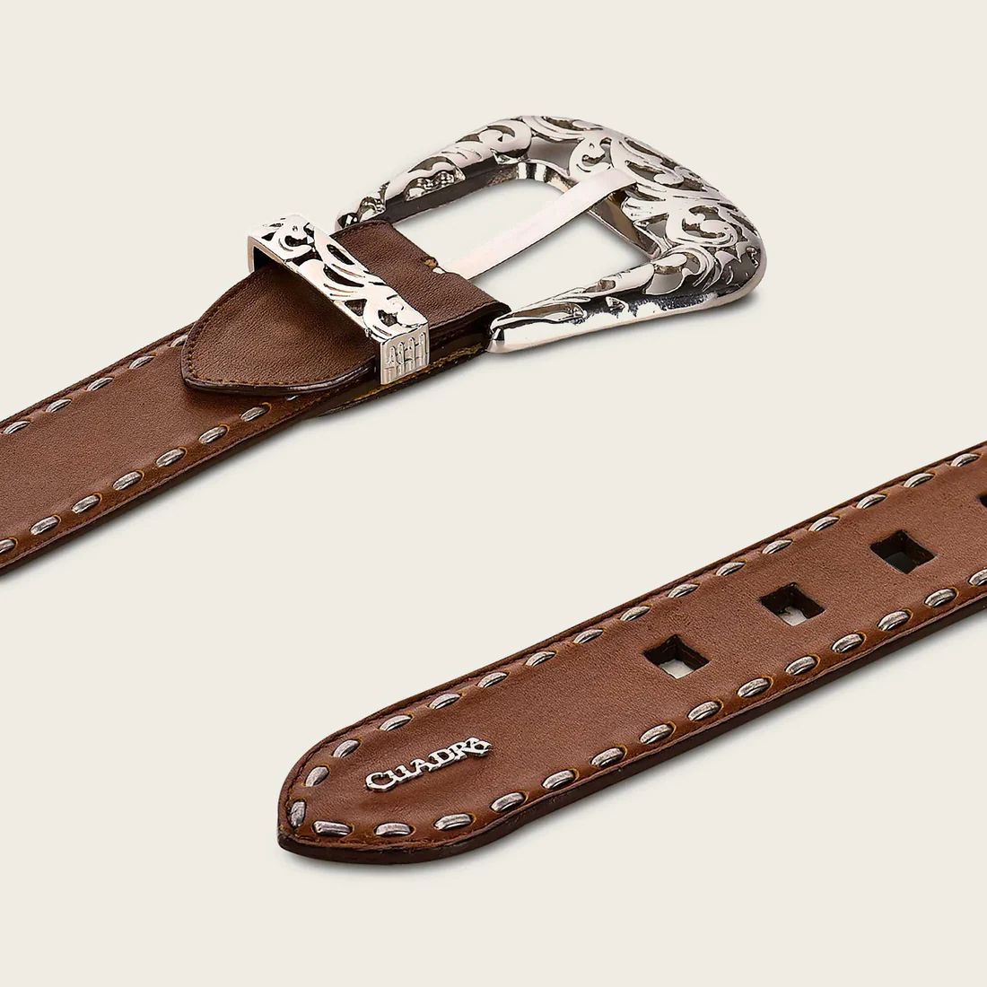 Cuadra | Handwoven Honey Leather Belt With Metallic Buckle