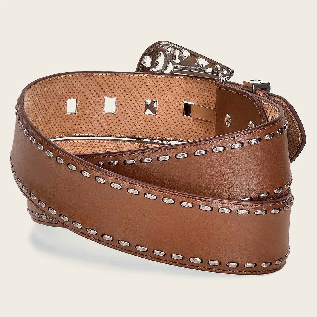 Cuadra | Handwoven Honey Leather Belt With Metallic Buckle