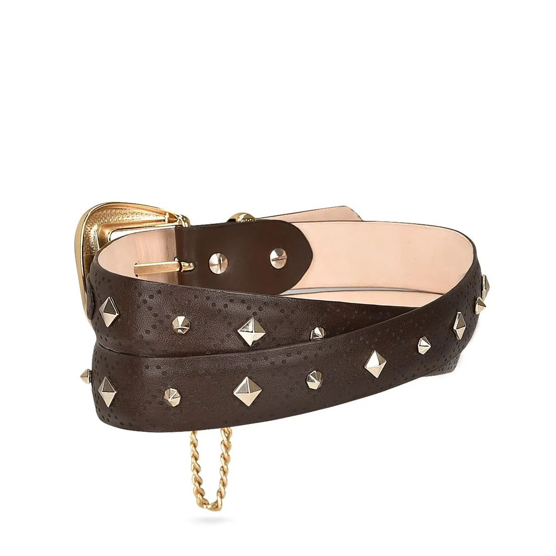 Cuadra | Brown Leather Belt With Decorative Chain