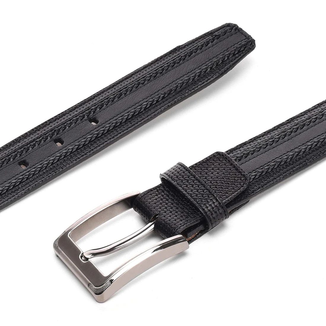 Cuadra | Engraved Black Leather Belt