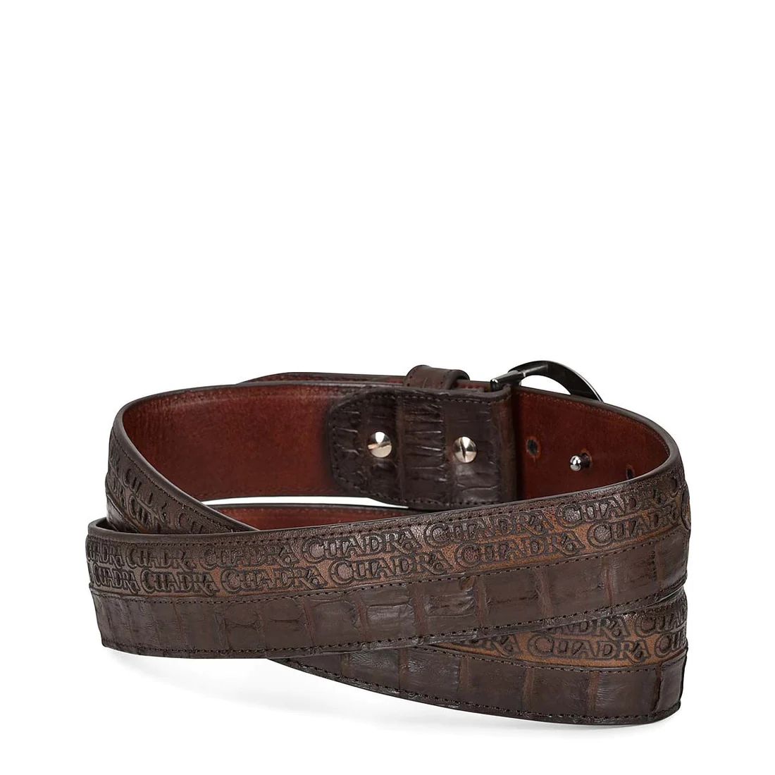 Cuadra | Engraved Exotic Dark Brown Leather Belt