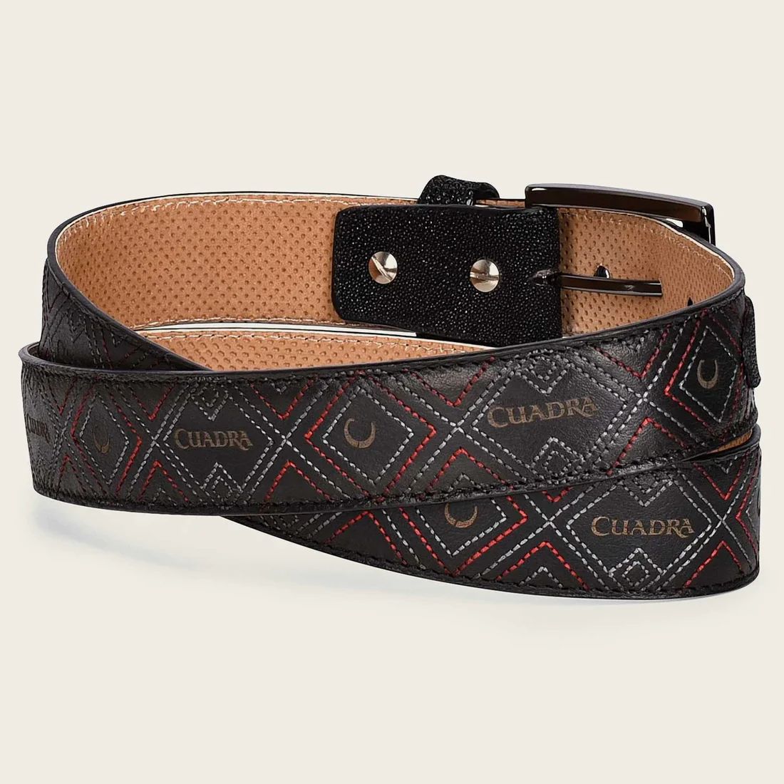 Cuadra | Embroidered Black Leather Belt