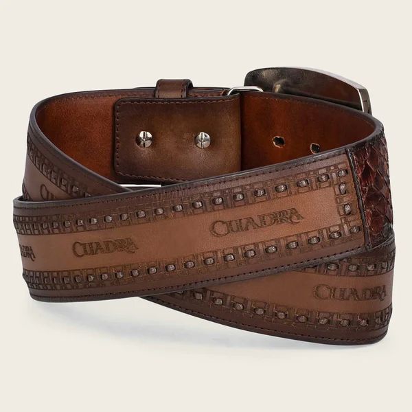 Cuadra | Engraved Brown Leather Western Belt