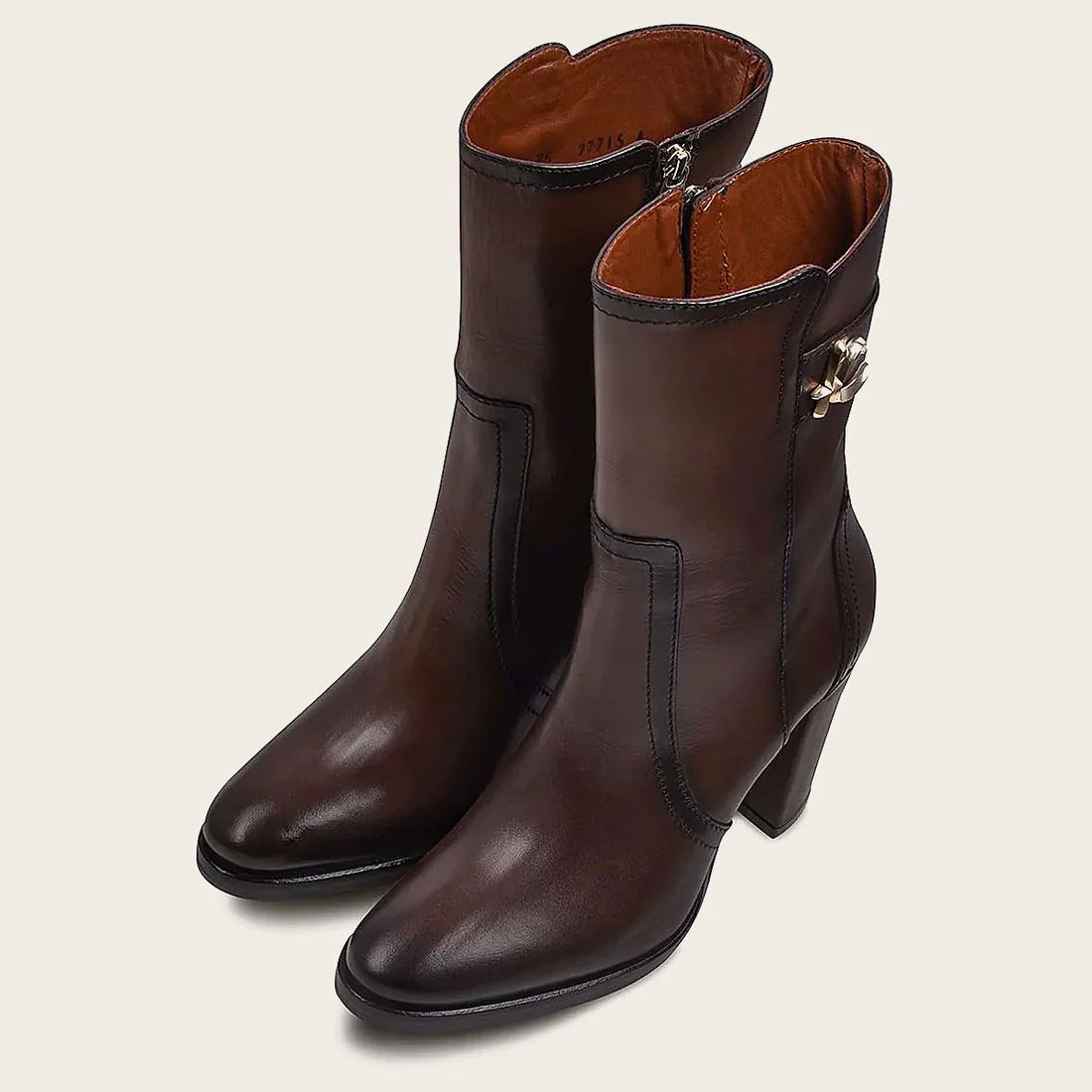 Cuadra | Brown Leather Bootie With Metallic Symbol